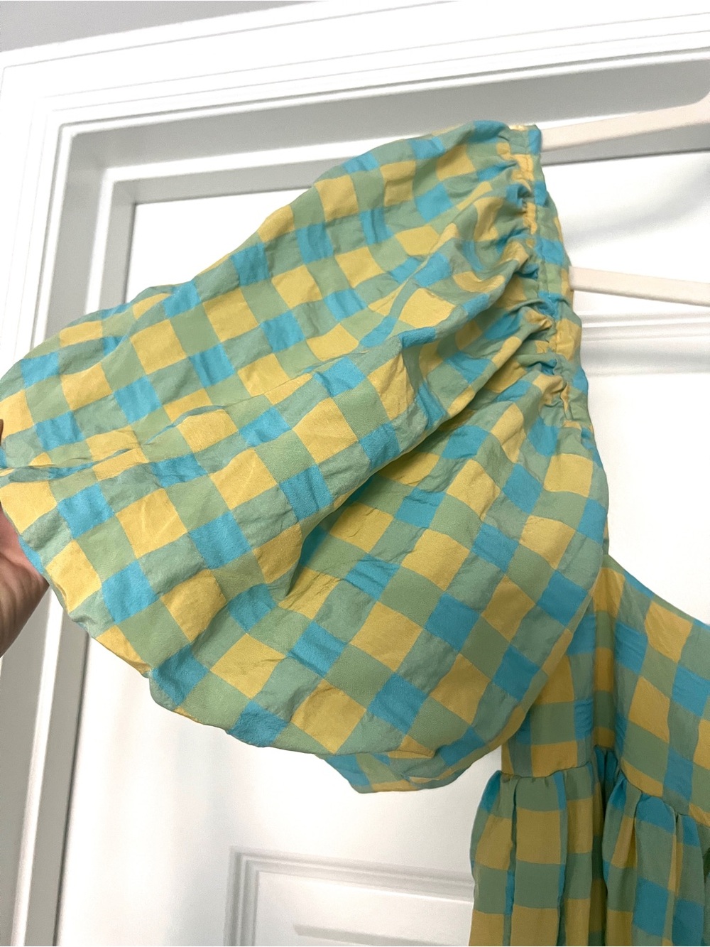 Zara Yellow & Teal Gingham Puff-Sleeve Maxi Dress - Picture 11 of 11